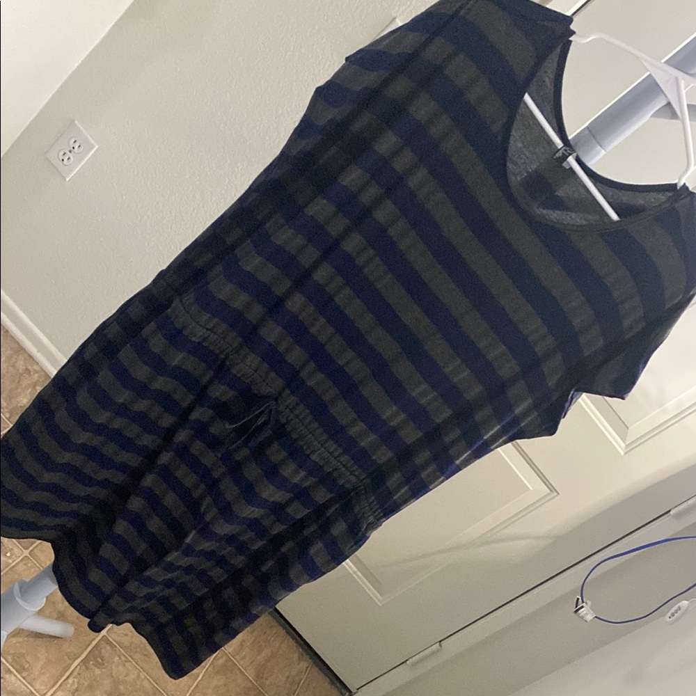 Striped Navy and Black Midi Dress